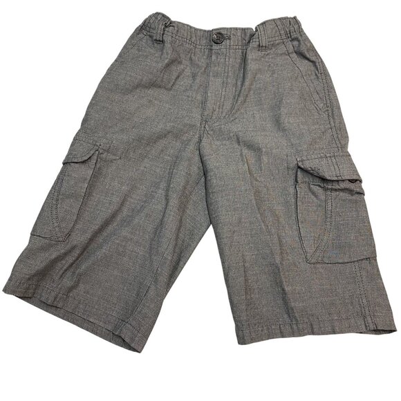 Boys Gray Cargo Shorts Size 12 With Elastic Waist & Button Closure - Picture 1 of 11